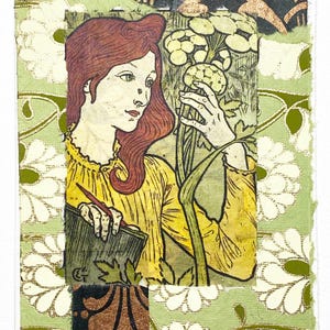 Carte de voeux femme avec des fleurs-Carte d'image de style Art déco-Carte de voeux artistique faite main