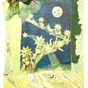 Tarjeta de felicitación de luna y estrellas - Tarjeta de felicitación de fantasía con niños con estrellas y luna - Tarjeta de humor