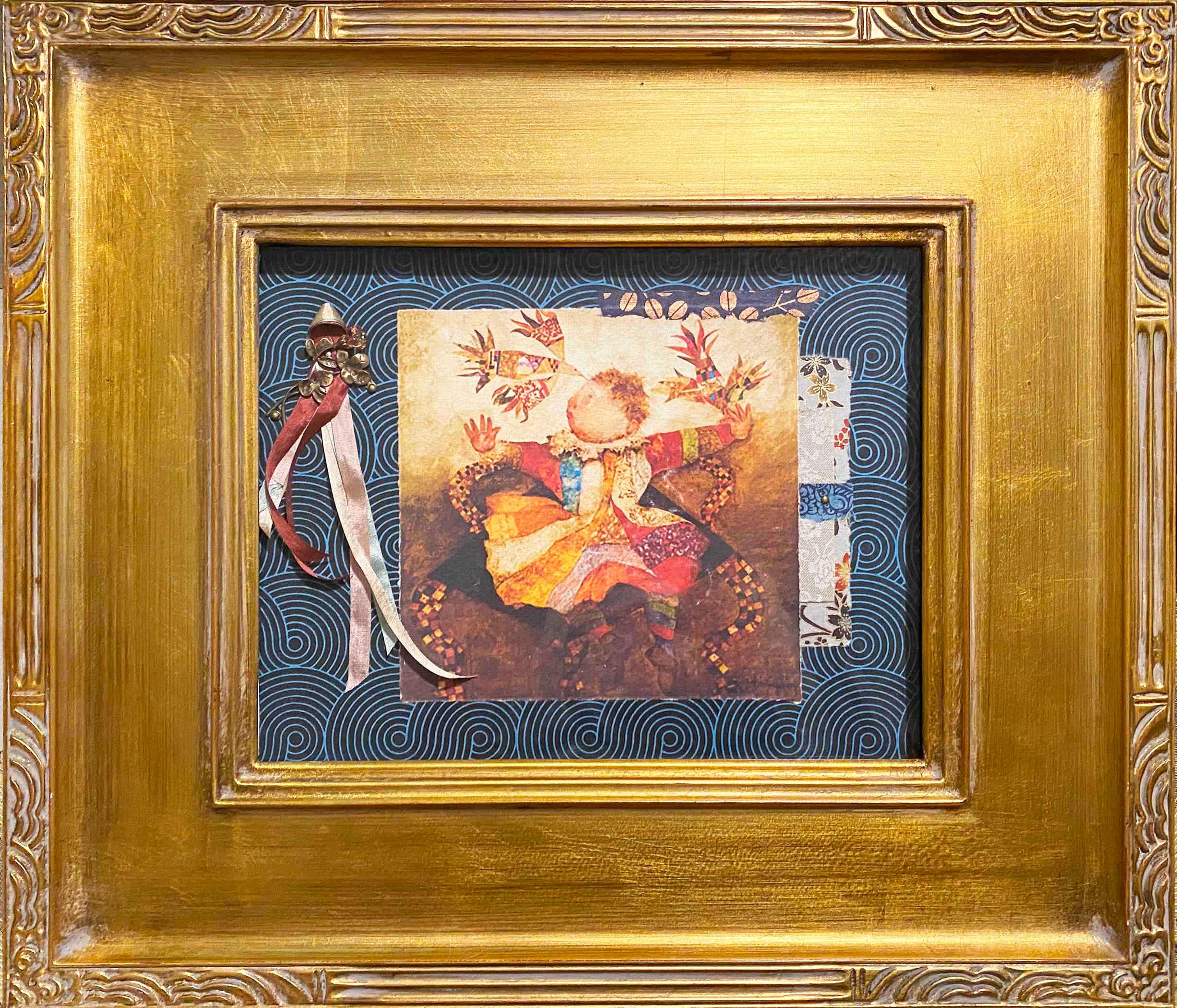 Framed Graciela Boulanger Art Collage - Child and Birds, Gold Frame