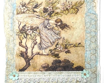 Fairy in apple blossom tree - handmade card
