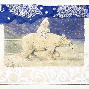 Handgefertigte künstlerische Weihnachtsgrußkarte - Eisbär Grußkarte