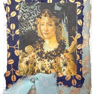 Cartão de felicitações de mulher renascentista - cartão de design de arte de colagem - cartão de felicitações artístico feito à mão