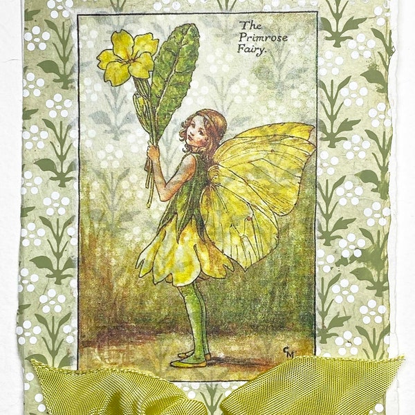 The Primrose Fairy card-handmade fairy greeting card-green&yellow fairy card-all occasion card-card for young person