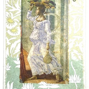 Carte de voeux, humour avant-gardiste, femme avec panier, carte de voeux, carte de voeux artistique collage