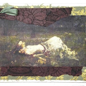 Carte de voeux humoristique avant-gardiste - Carte de voeux artistique pour femme allongée - Carte artistique pour collage