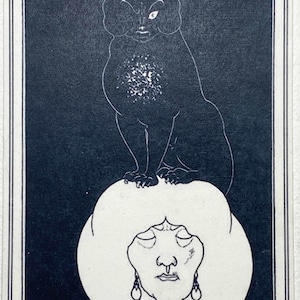 cartolina Aubrey Beardsley-cartolina art nouveau gatto nero-gatto con un occhio solo cartolina Aubrey Beardsley