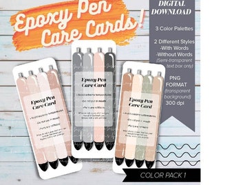 Epoxy Pen Care Cards 3 Pack Color Palette Digital Download Print and Cut