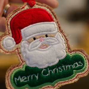 Instant Download  In-the-hoop SANTA CLAUS Merry CHRISTMAS tag / Tree Ornament applique embroidery design