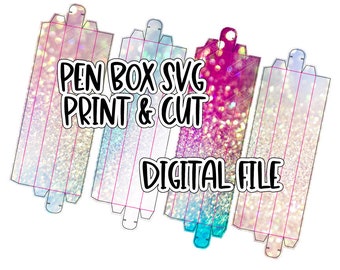 Iridescent Sparkly Glitter Epoxy GLITTER Pen Box Cut and Print SVG and PNG Digital Download