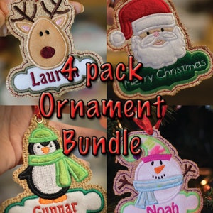 Instant Download In-the-hoop SPECIAL 4 Pack BUNDLE CHRISTMAS tag / Tree Ornament applique embroidery design