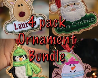 Instant Download In-the-hoop SPECIAL 4 Pack BUNDLE CHRISTMAS tag / Tree Ornament applique embroidery design