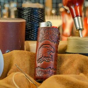 Leather Lighter Case, Leather Lighter Sleeve, Lighter Case, Lighter Cover made to fit standard Bic lighters - The Sentinel
