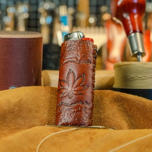 Leather Lighter Case, Leather Lighter Sleeve, Lighter Case, Lighter Cover made to fit standard Bic lighters - The Emberflower
