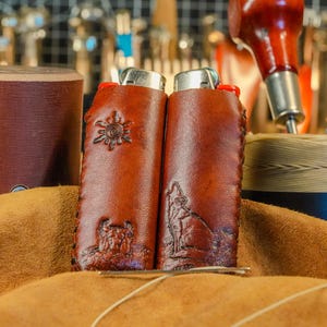 Leather Lighter Case, Leather Lighter Sleeve, Lighter Case, Lighter Cover made to fit standard Bic lighters - The Trailblazer