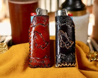 Blessing of a Prayer - Leather Lighter Case, Lighter Cover made to fit standard Bic lighters