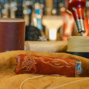 Leather Lighter Case, Leather Lighter Sleeve, Lighter Case, Lighter Cover made to fit standard Bic lighters - The Wyrm