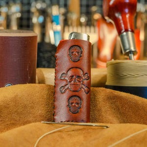 Leather Lighter Case, Leather Lighter Sleeve, Lighter Case, Lighter Cover made to fit standard Bic lighters - The Reaper
