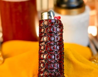 Dark Ember Scales - Leather Lighter Case, Lighter Case, Lighter Cover made to fit standard Bic lighters