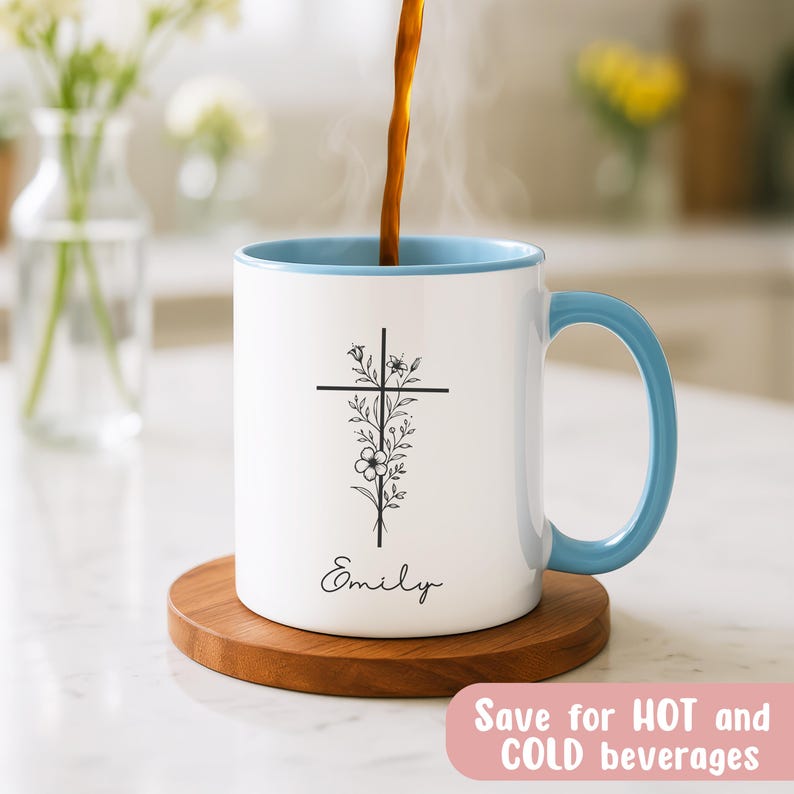 Personalized Christian Coffee Mug, Powered By Jesus And Coffee, Religious Gift For Women, Custom Bible Verse Cup, Faith Gift For Her imagen 6