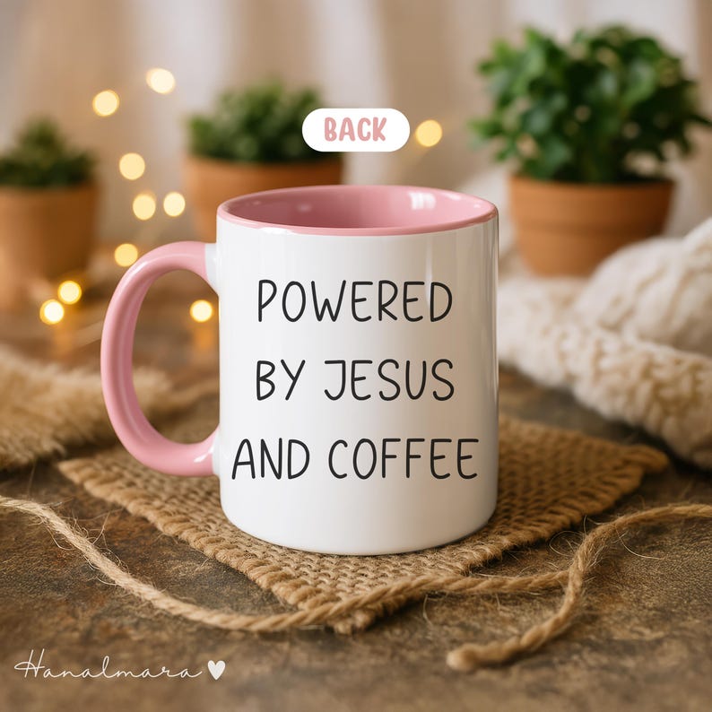 Personalized Christian Coffee Mug, Powered By Jesus And Coffee, Religious Gift For Women, Custom Bible Verse Cup, Faith Gift For Her imagen 4