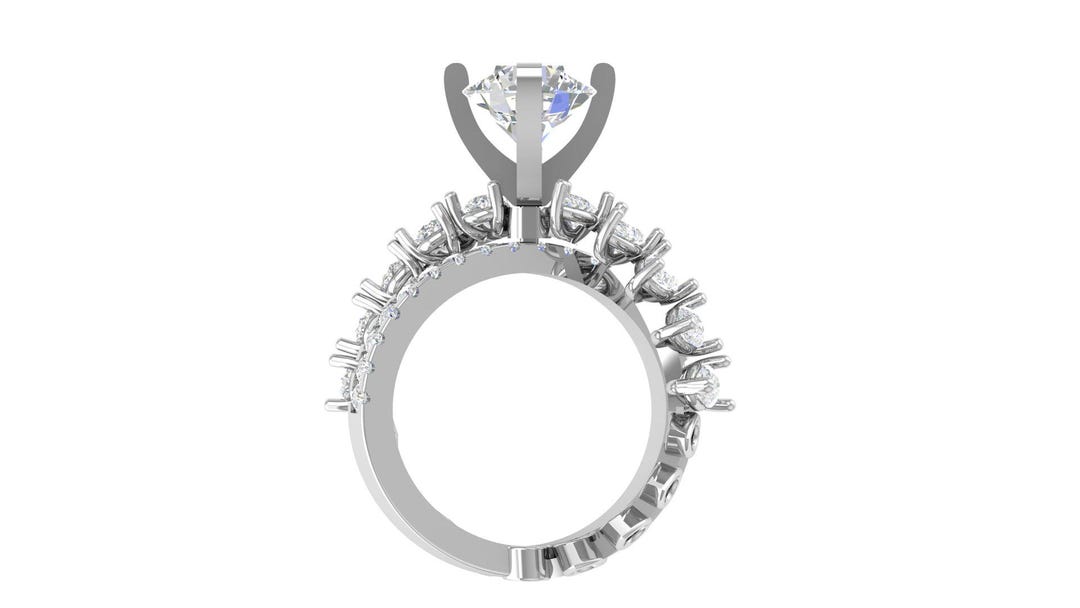 Diamond Split Shank Ring 3D Model | Pear & Round Accent Stones (STL ...