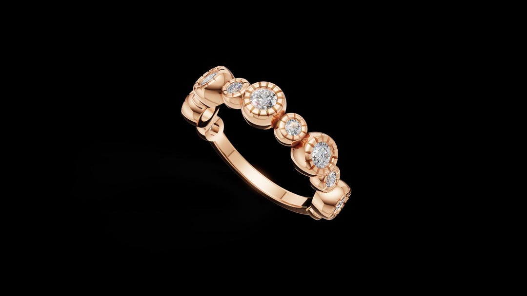 Rose Gold Diamond Band Ring CAD | Bezel Set Round Diamond Ring Design ...