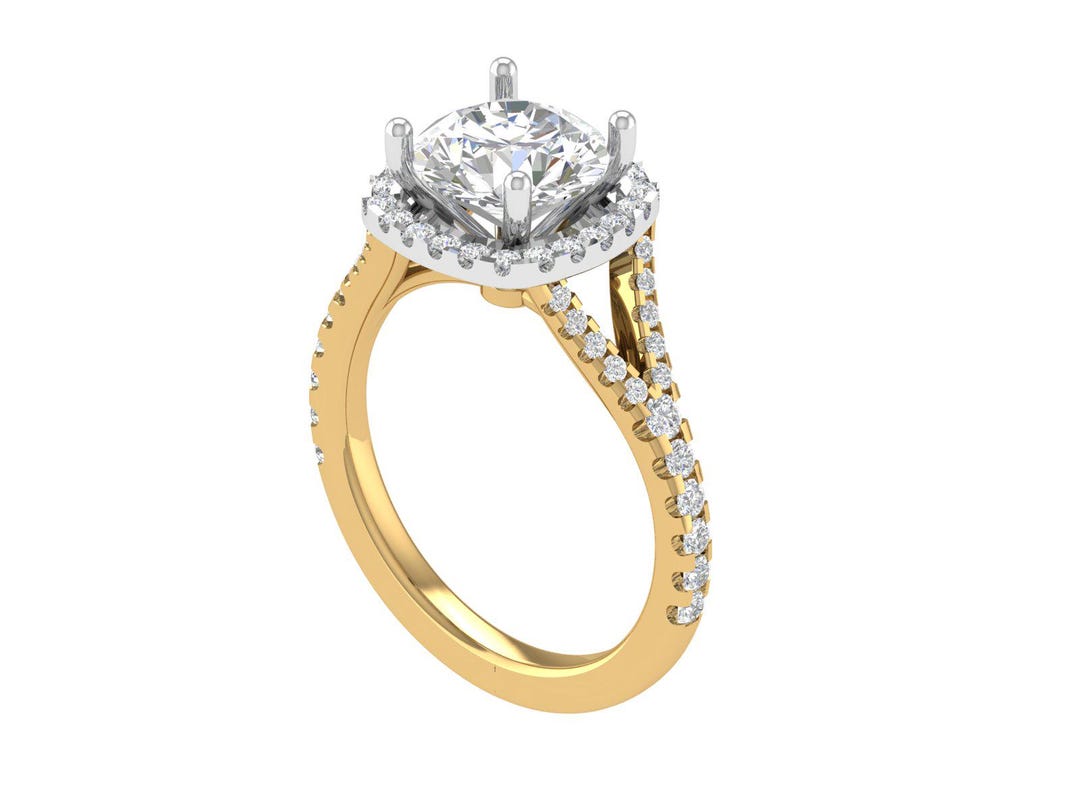 Round Halo Engagement Ring CAD Design | Pavé Diamond Shank Ring 3D ...