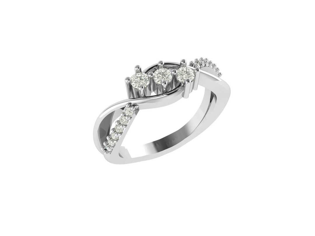 Three Stone Diamond Engagement Ring CAD | Round Cut Trilogy Ring With ...