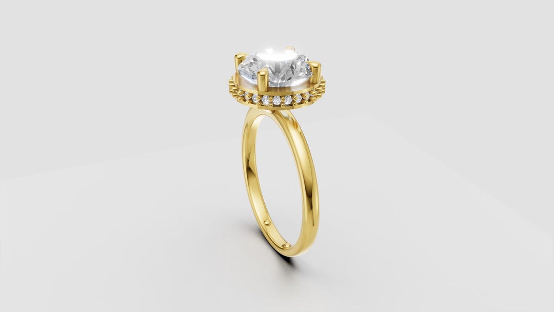 Round Diamond Halo Engagement Ring CAD | Classic Vintage Solitaire Ring ...