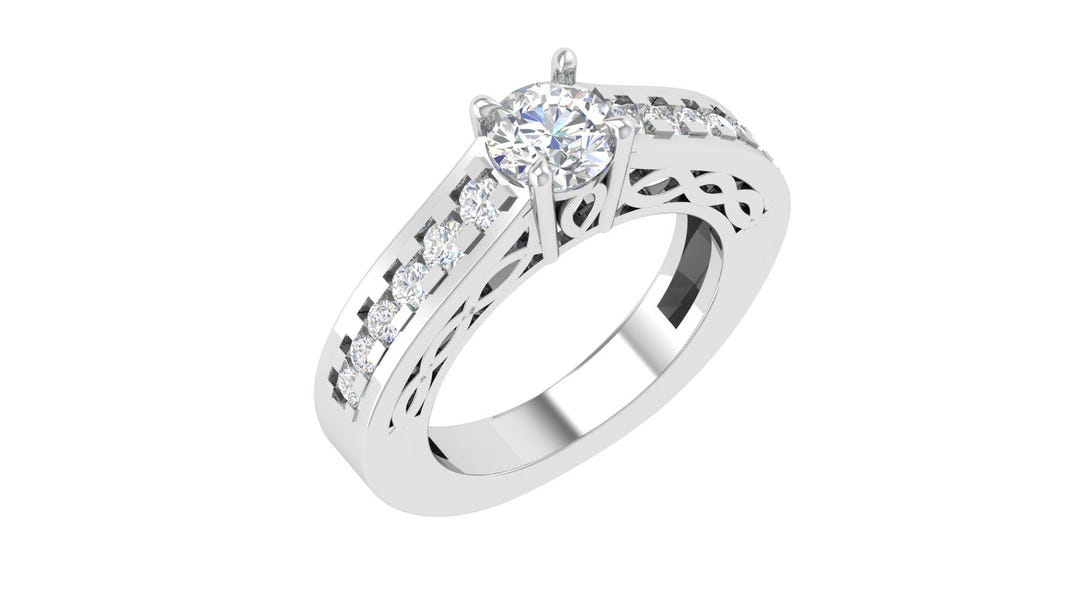 Channel Set Solitaire Ring CAD File | Round Brilliant With Side ...