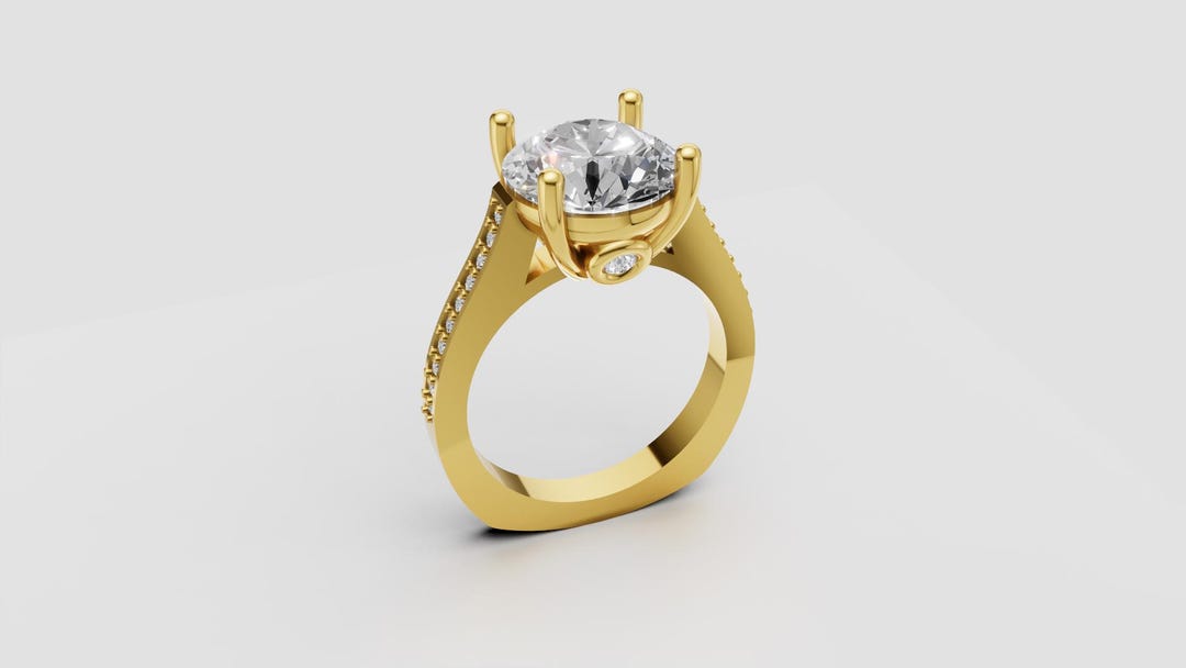 Round Diamond Engagement Ring CAD | Luxury Solitaire Ring With Hidden ...