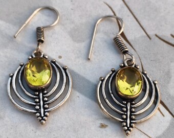 Lemon Quartz Sterling Silver Dangle Earrings, Minimalist Gemstone Jewelry