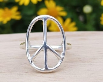 Handmade Sterling Silver Peace Sign Ring • Boho Hippie Jewelry