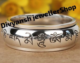 Sterling Silver Mantra Ring • Om Mani Padme Hum, Tibetan Buddhist Jewelry