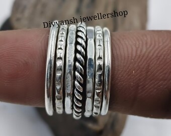 Handmade Sterling Silver Ring Set | Minimalist Stackable Boho Bands
