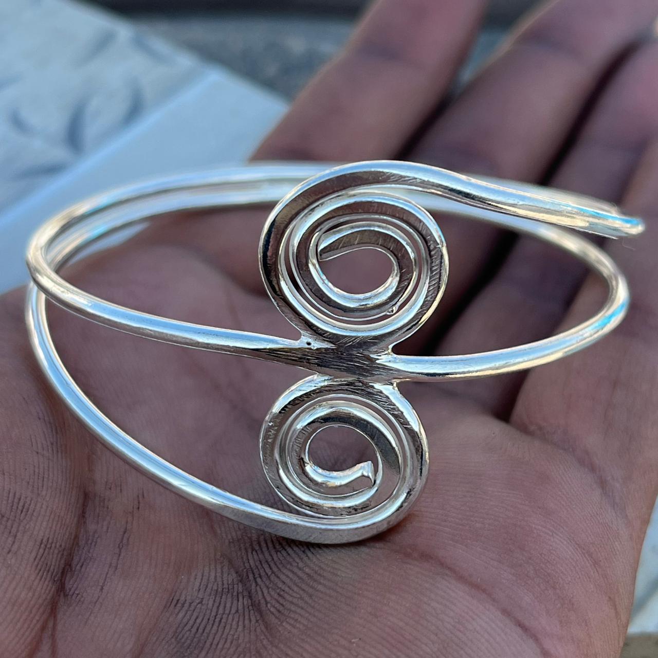 Handmade Sterling Silver Double Spiral Bangle, Boho Cuff Bracelet