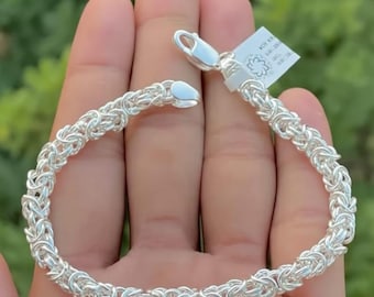 Pulsera de cadena bizantina de plata esterlina hecha a mano • Joyería bohemia unisex