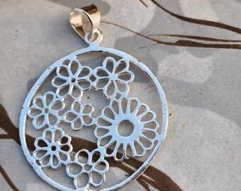 Sterling Silver Daisy Pendant • Boho Floral Cutout Necklace