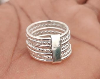 Wide Sterling Silver Multi Band Ring, Boho Statement Jewelry