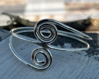 Handmade Sterling Silver Double Spiral Bangle, Boho Cuff Bracelet