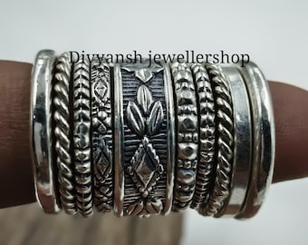Oxidized Sterling Silver Ring Set | Boho Tribal Stackable Rings