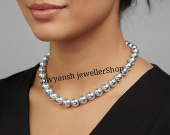 Collar de bolas de plata de ley, cadena minimalista de cuentas, joyería unisex
