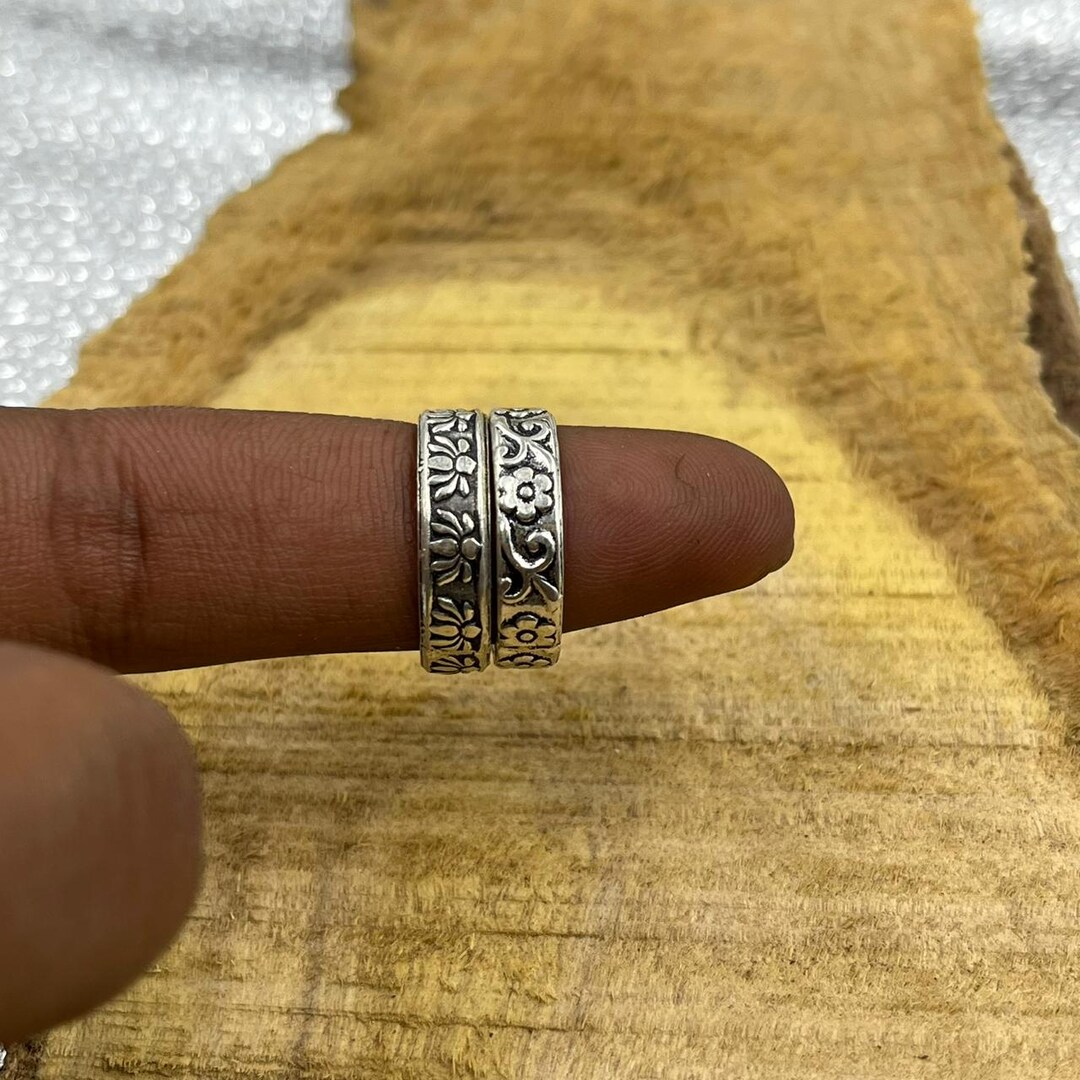 Oxidized Silver Floral Band Ring Set | Vintage Style Jewelry - Etsy