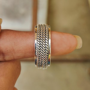 925 Silver Spinner Ring, Handmade Anxiety Ring, Meditation Ring, Fidget Band, Unisex Spinner Ring, Oxidized Rope Spinner Ring DJS56