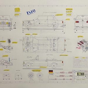 BMW E30 Blueprints Poster
