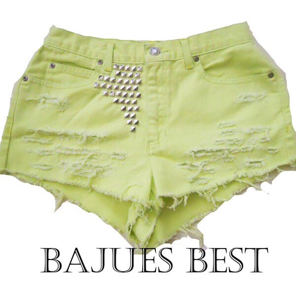 Studded Neon Lime Green Vintage Shorts  29"