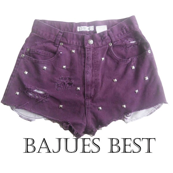 Purple Distress Studded Shorts 27"