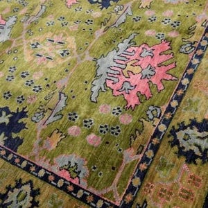 Antique Green Hand Knotted Large Area Rug | New Zealand Wool Rug 3x5,4x6,5x8,6x9,8x10,9x12,12x15 | Turkish Oushak Hand Made—Contemporary rug