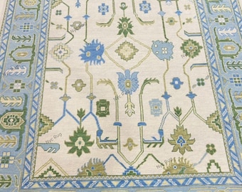 Alfombra de lana neozelandesa anudada a mano: alfombra turca Oushak beige