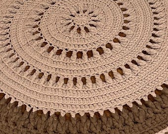 Handmade Crochet Rug – 35.5” Round Cotton Boho Floor Mat